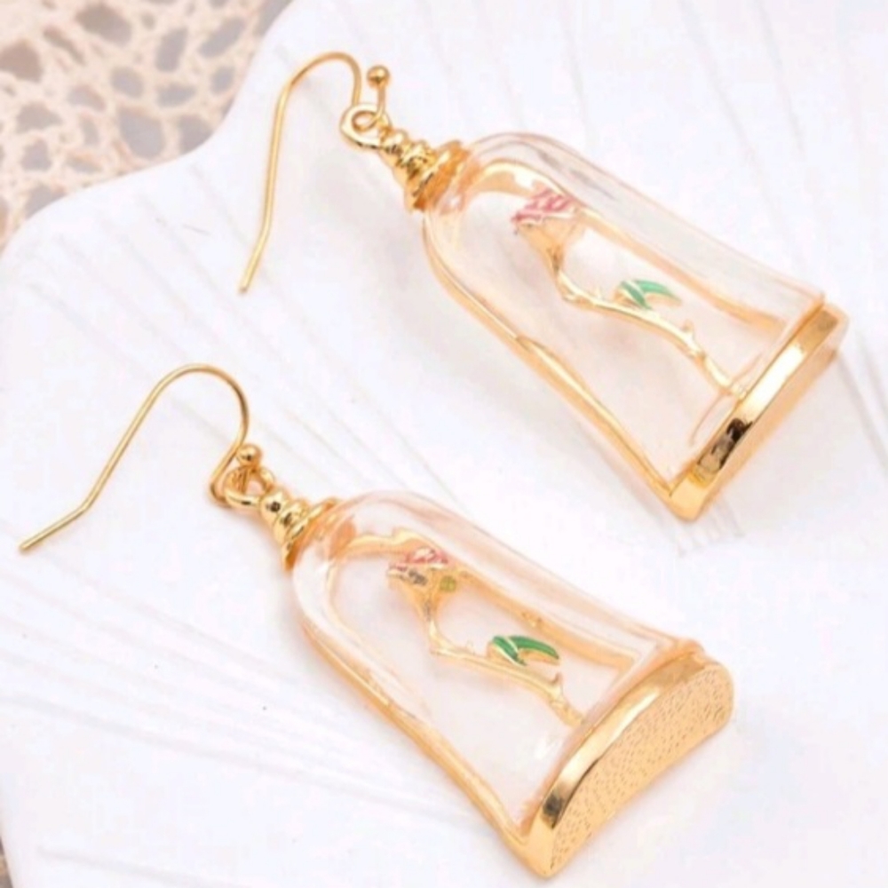4/$60 New "Enchanted Rose" Beauty & The Beast Inspired Design Earrings